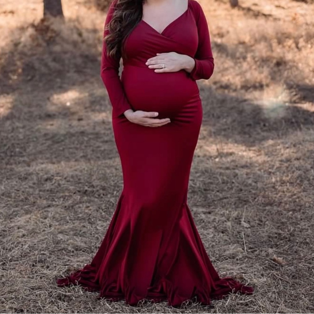 Burgundy maternity maxi dress